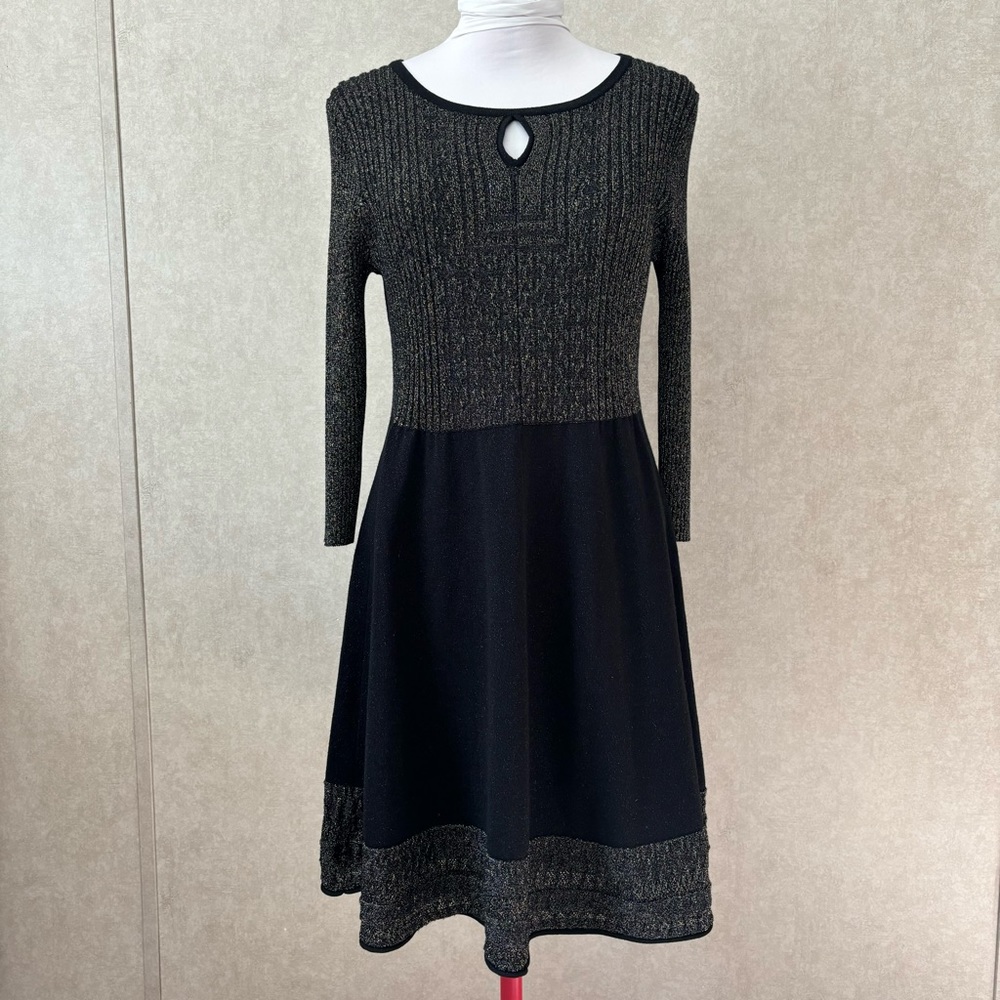 Olive & Oak Black And Gold Fit & Flare Knit Sweater Dress Women's Size XL